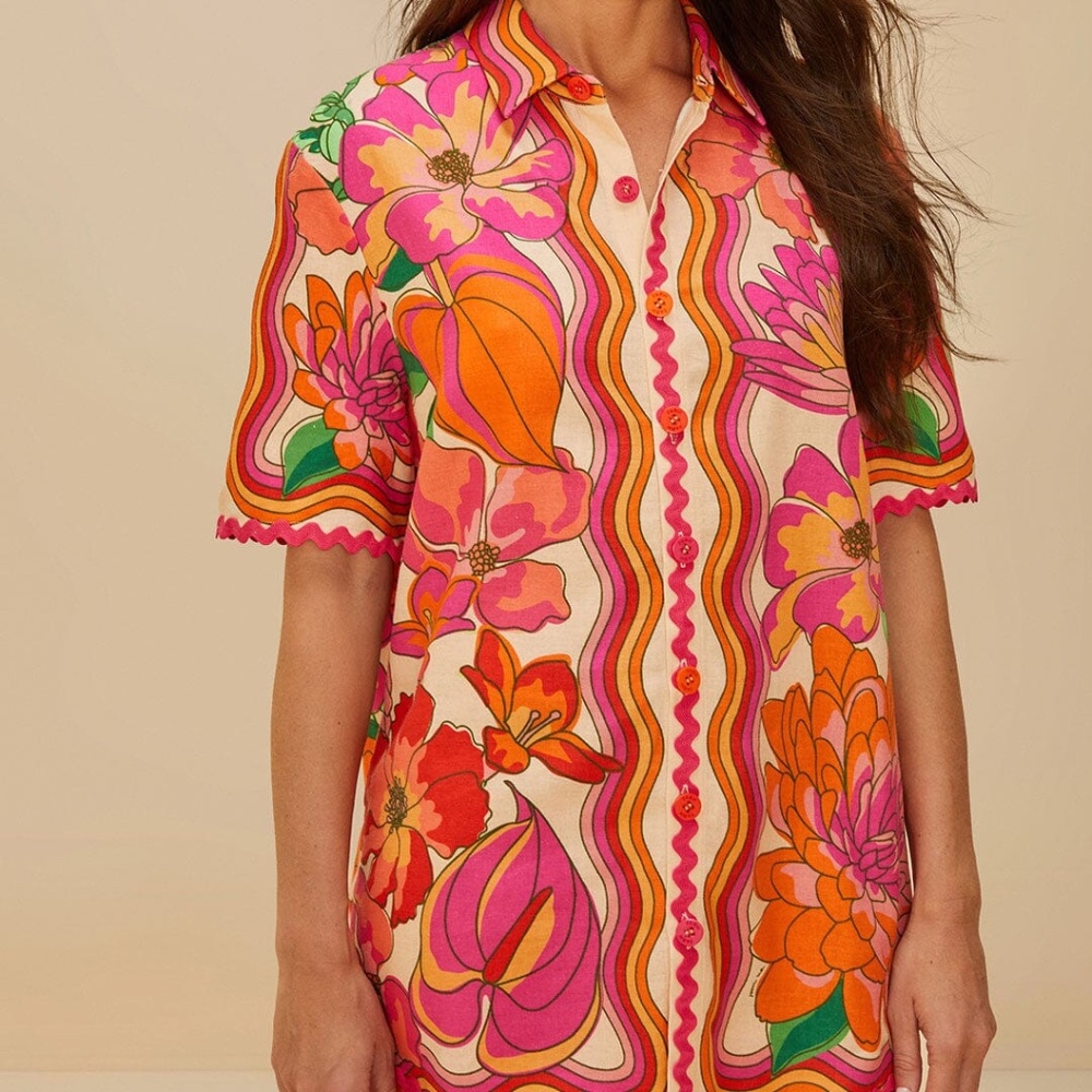 Farm Rio Beige Spring Affair Shirt